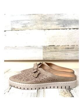 Ingaro Sport Womens 9 Tan Leather Platform Mule Slip On Sneaker Casual Boho Shoe